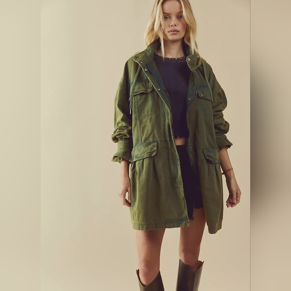 NWOT Free People Nocturne Oversized Parka Jacket, Green, Aged Pine, Sz Small - Picture 2 of 13
